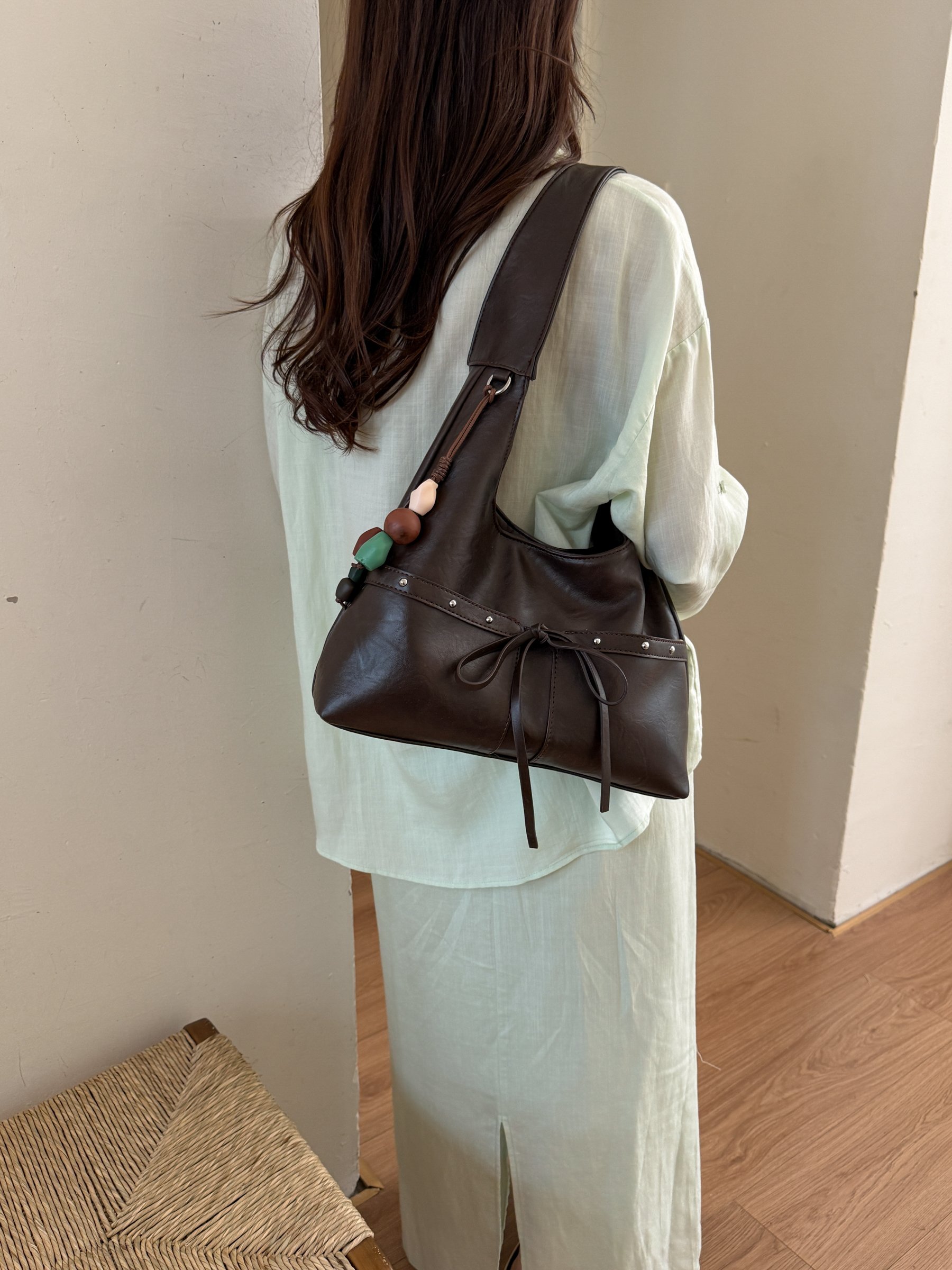 Coffee Brown Solid Shoulder Bag