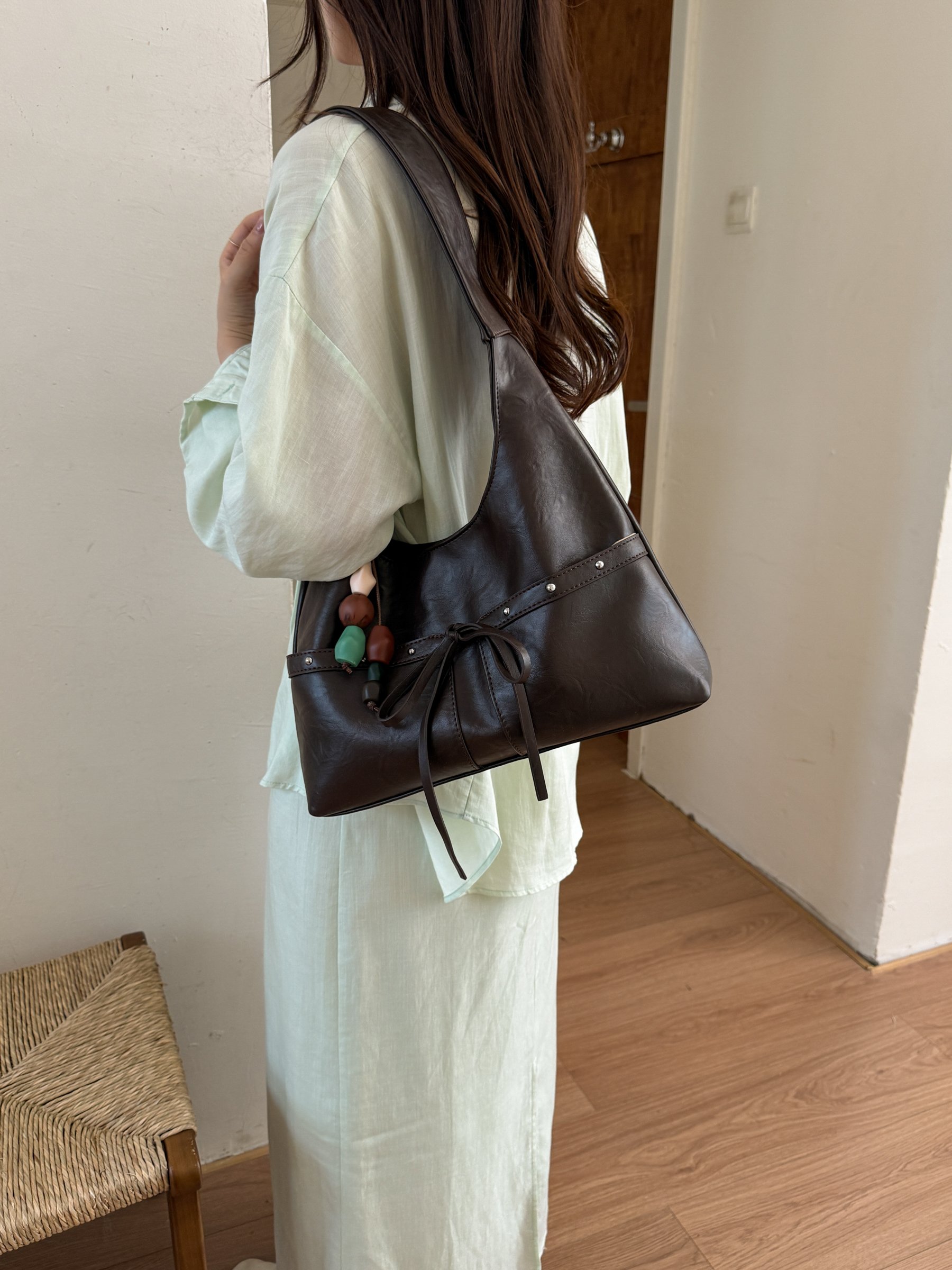 Coffee Brown Solid Shoulder Bag