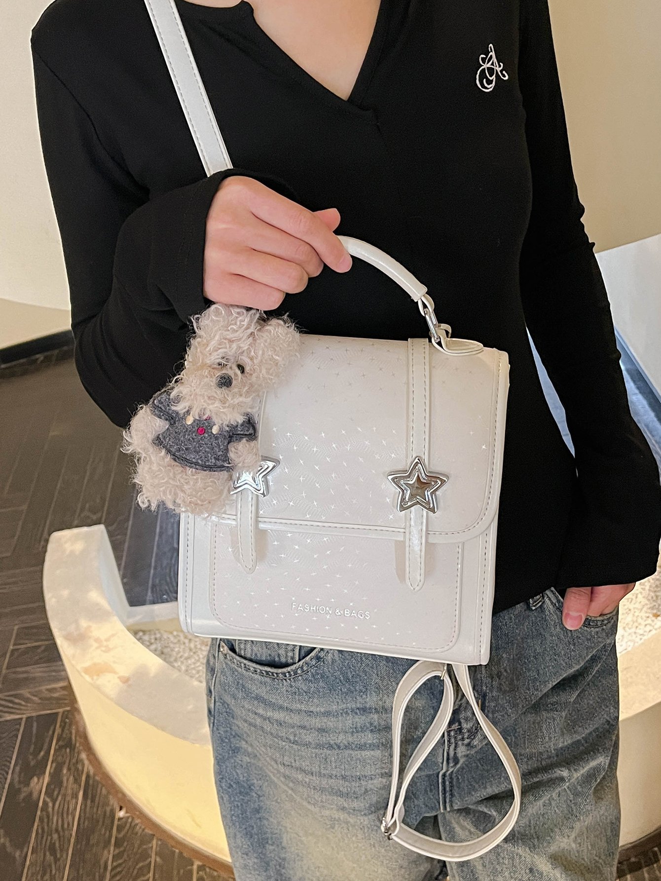Beige Handbag with Star Accent