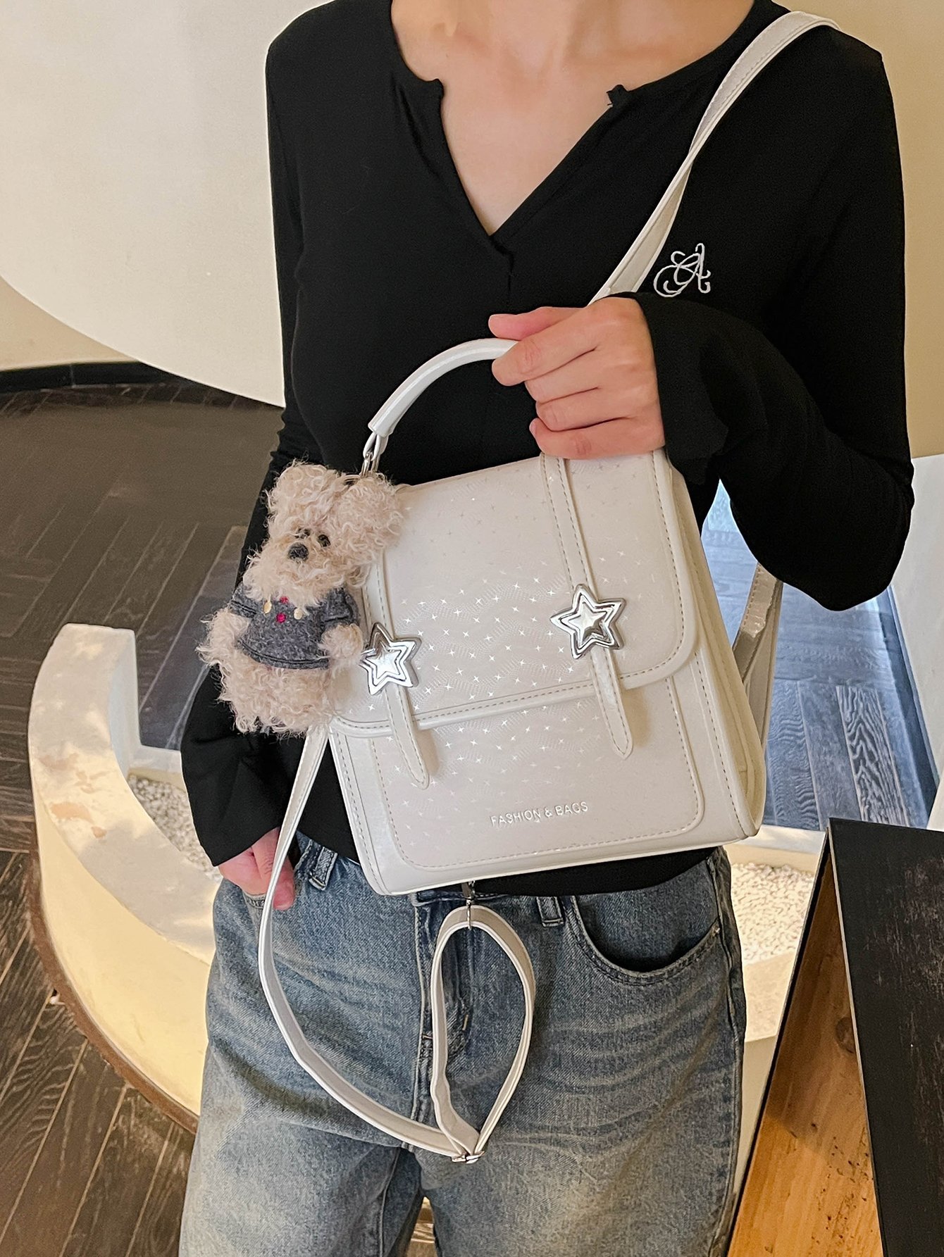 Beige Handbag with Star Accent