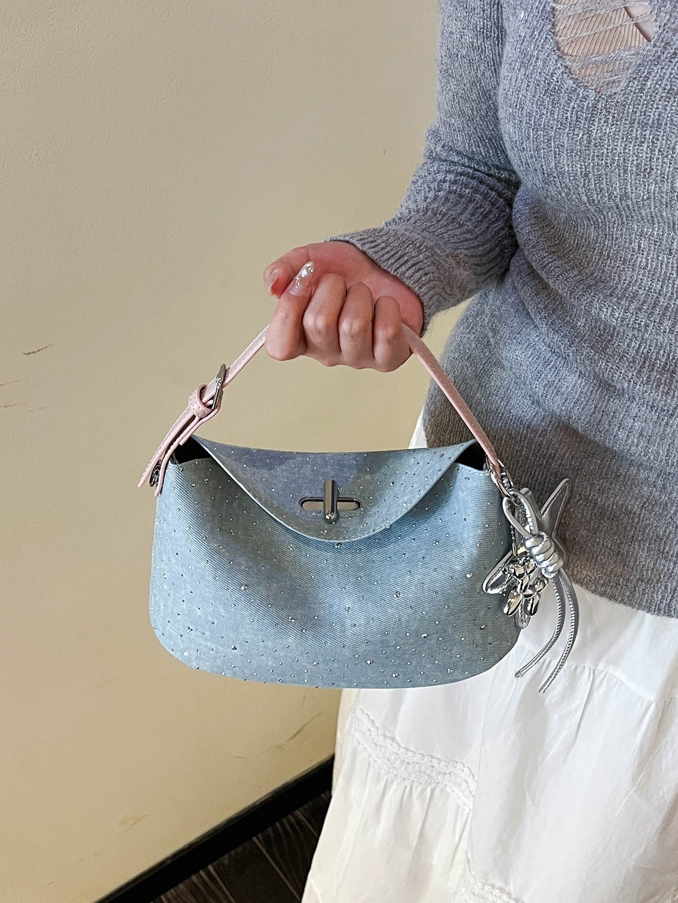 Blue Plain Crossbody Bag