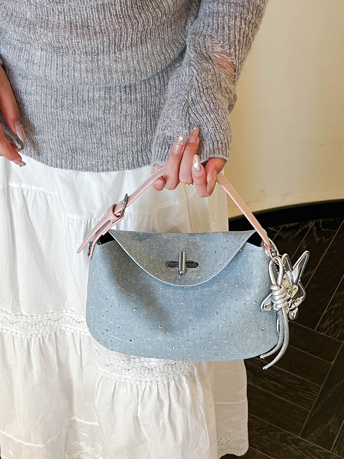 Blue Plain Crossbody Bag