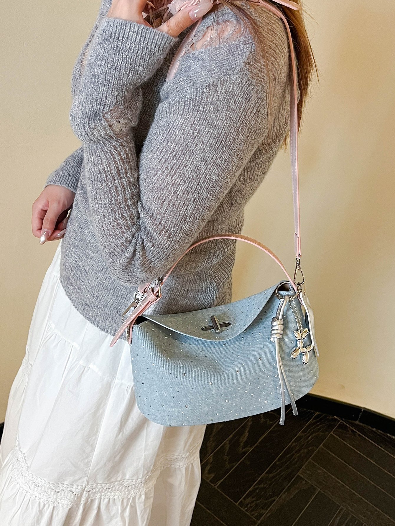 Blue Plain Crossbody Bag