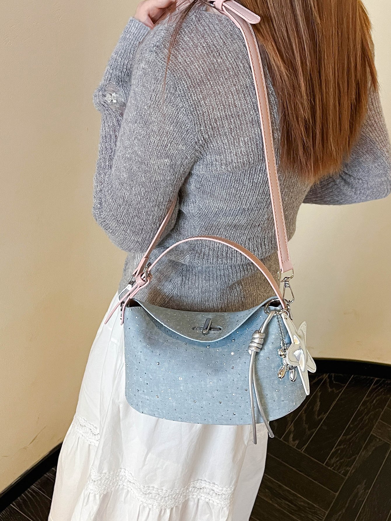 Blue Plain Crossbody Bag