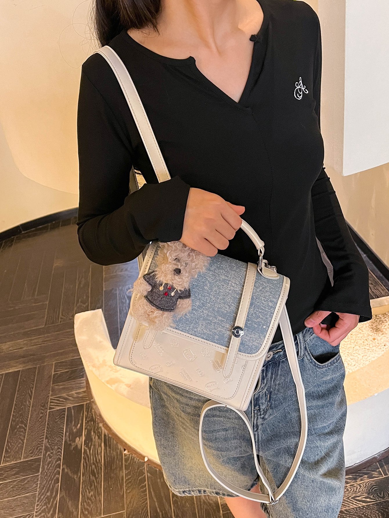 Beige Crossbody Bag with Adjustable Strap