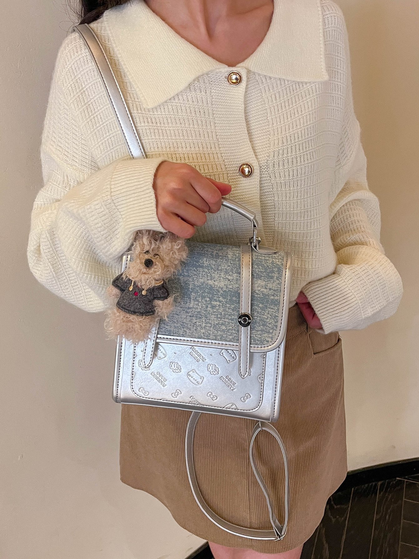 Silver Crossbody Bag with Charm