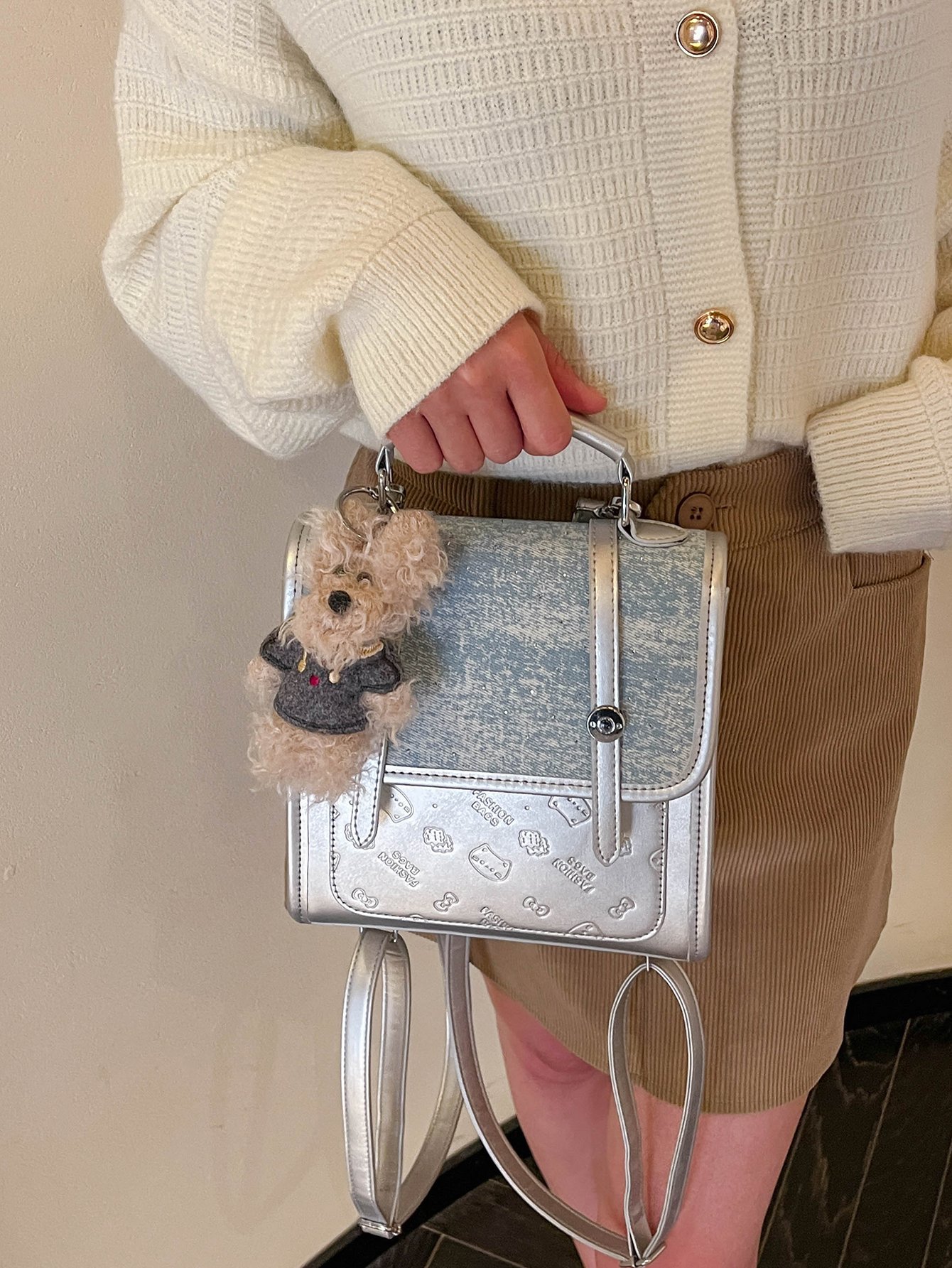 Silver Crossbody Bag with Charm