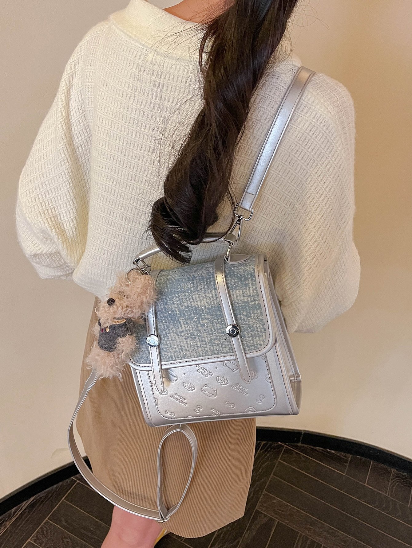 Silver Crossbody Bag with Charm