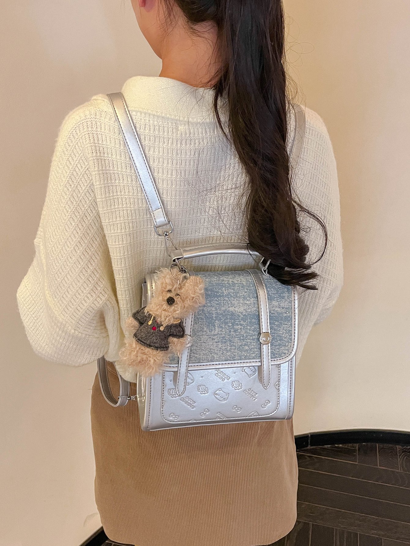 Silver Crossbody Bag with Charm