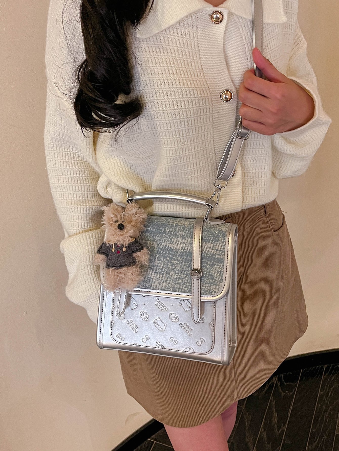 Silver Crossbody Bag with Charm