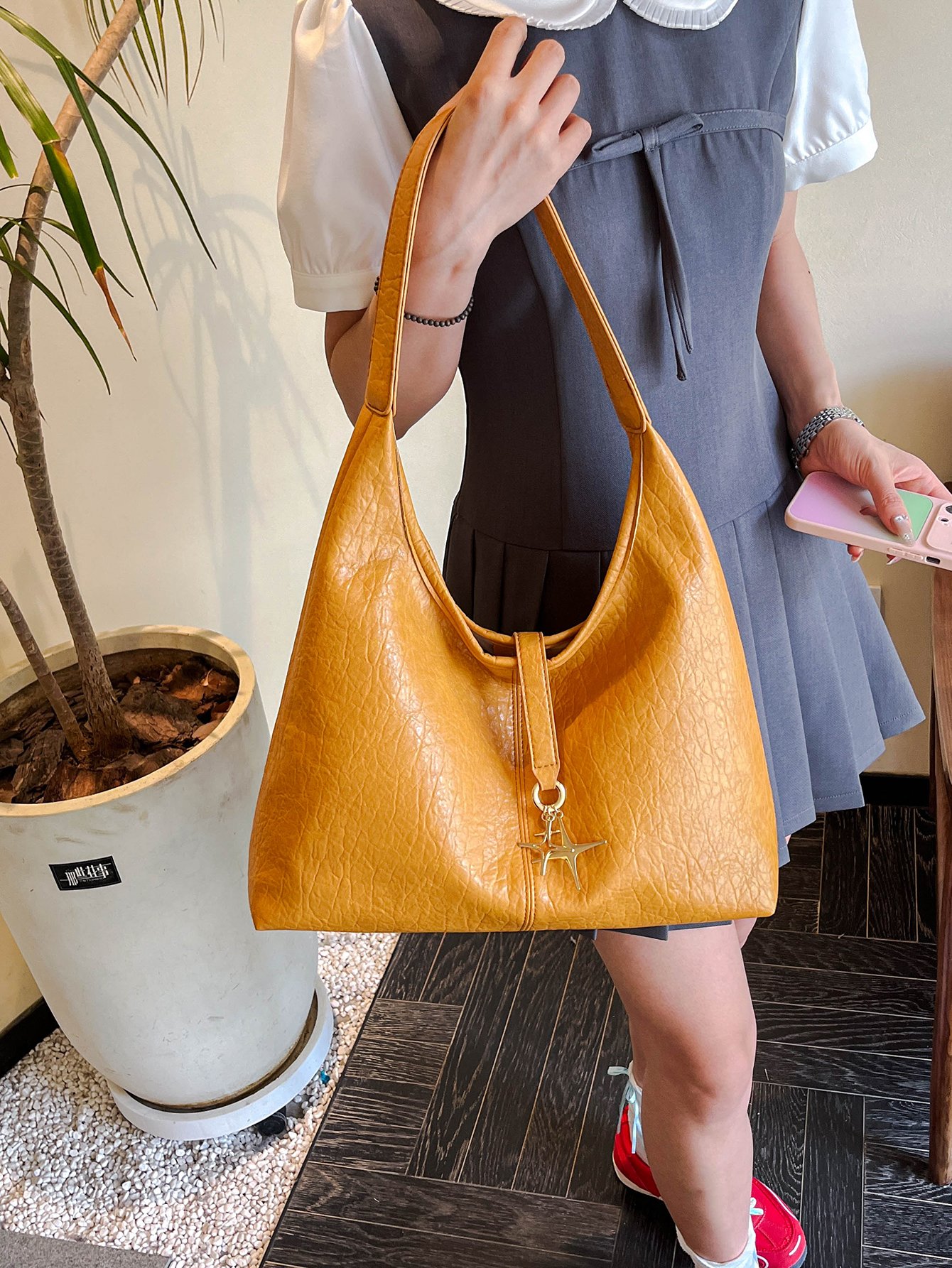 Yellow Shoulder Bag with Star Charm