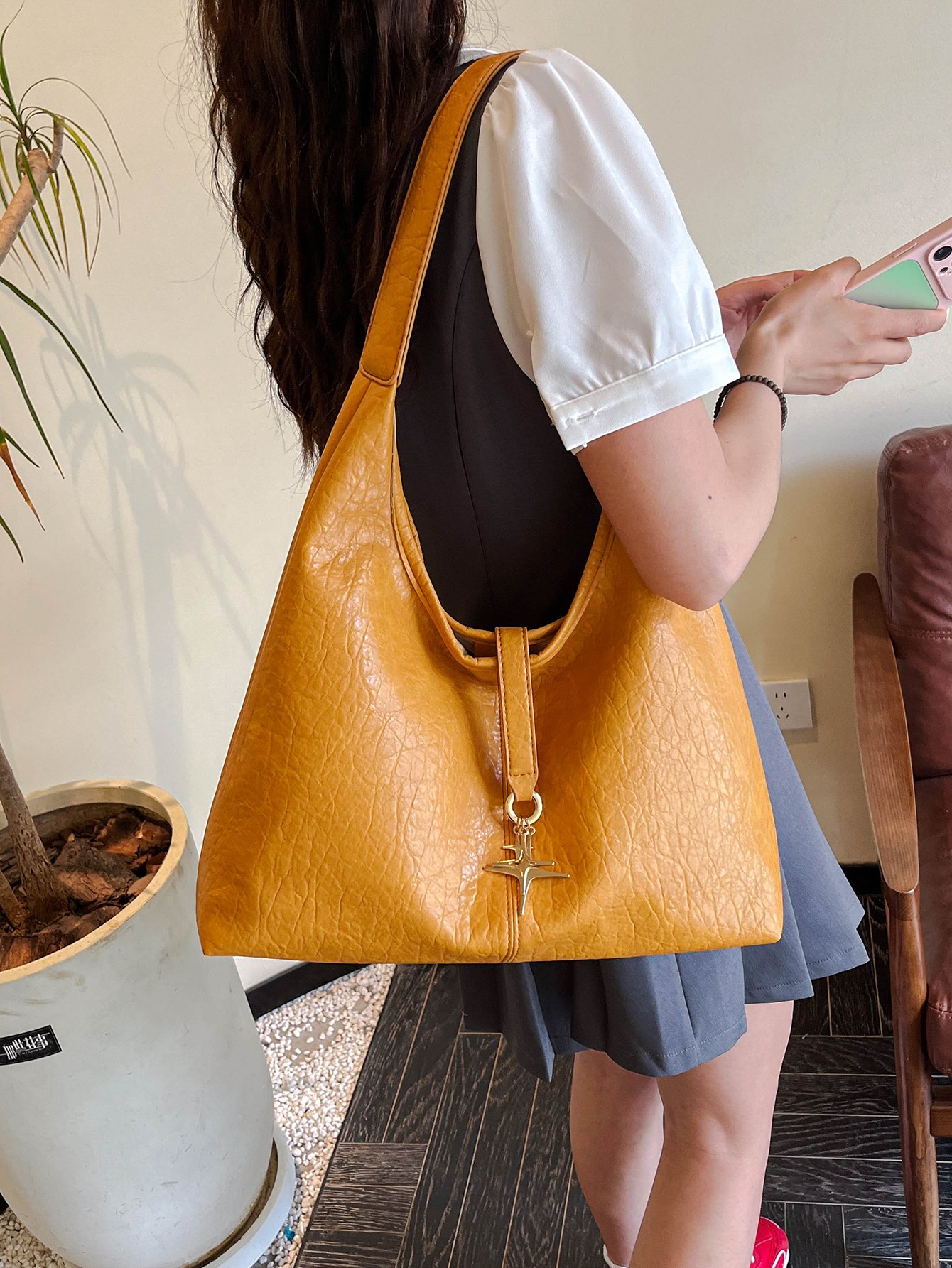 Yellow Shoulder Bag with Star Charm