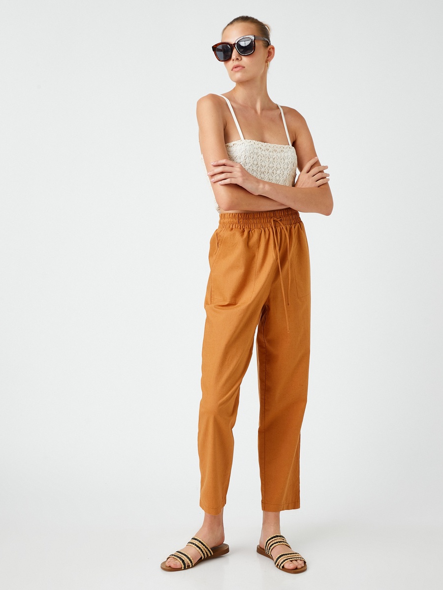 Linen Drawstring Trousers with Pocket