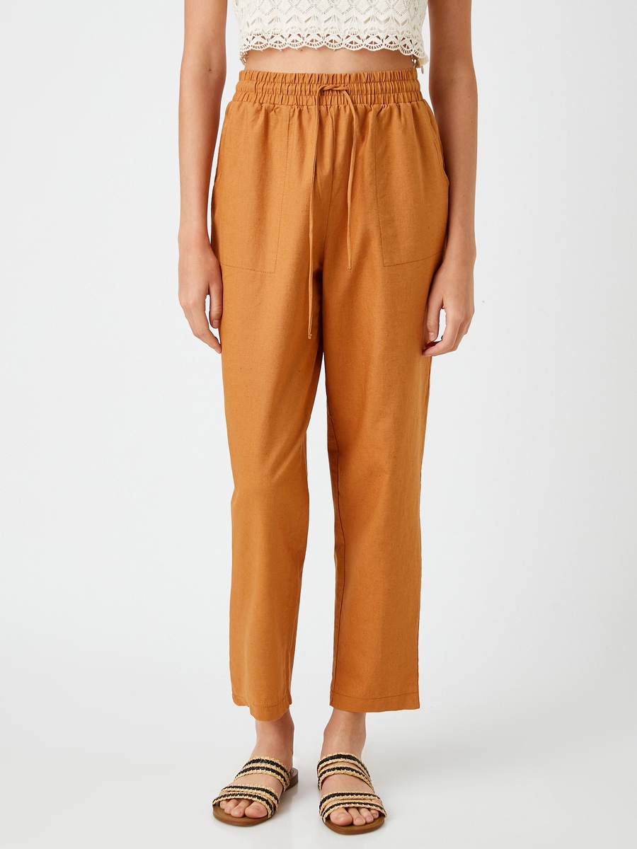Linen Drawstring Trousers with Pocket