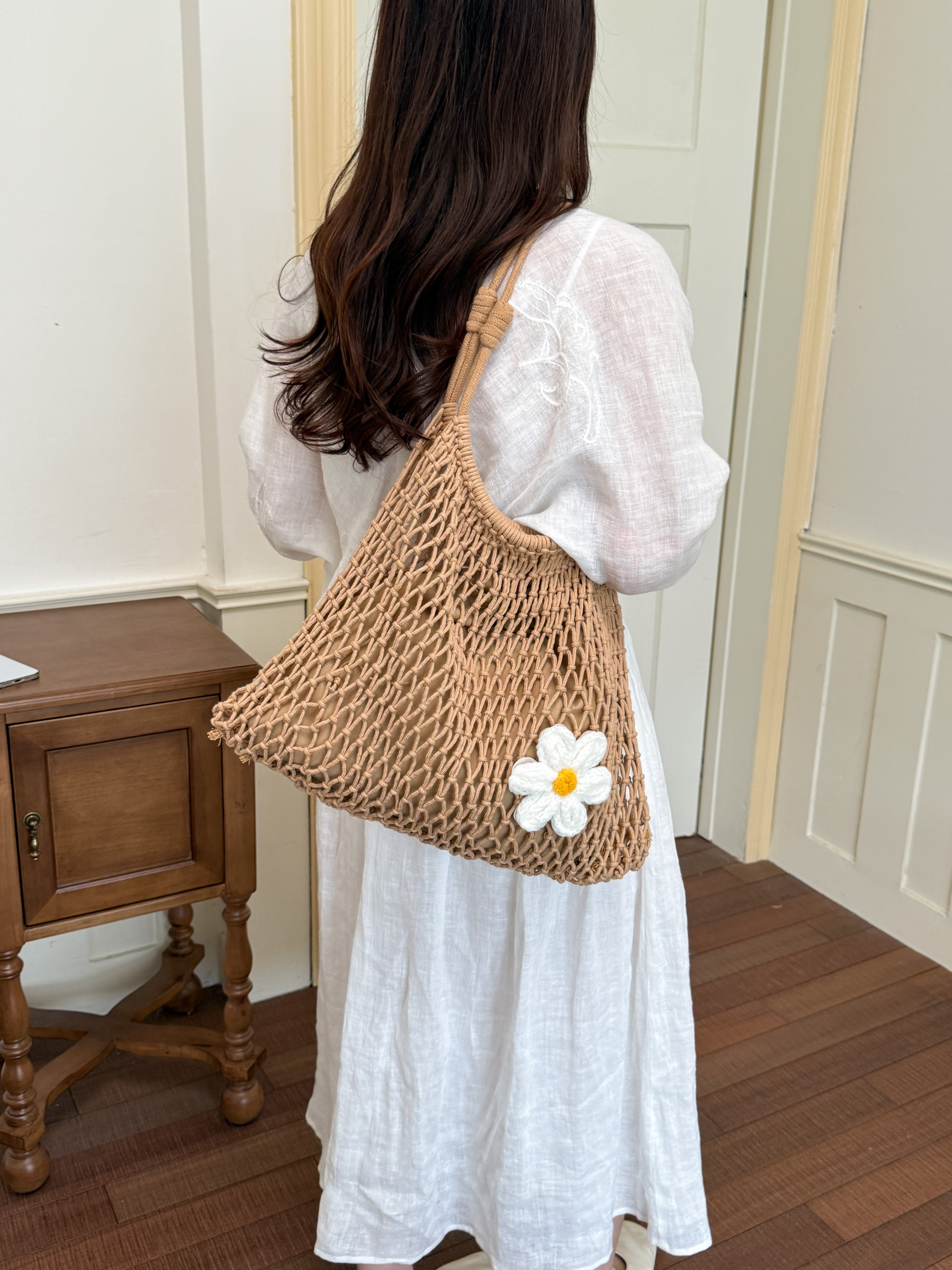 Brown Crochet Daisy Shoulder Bag