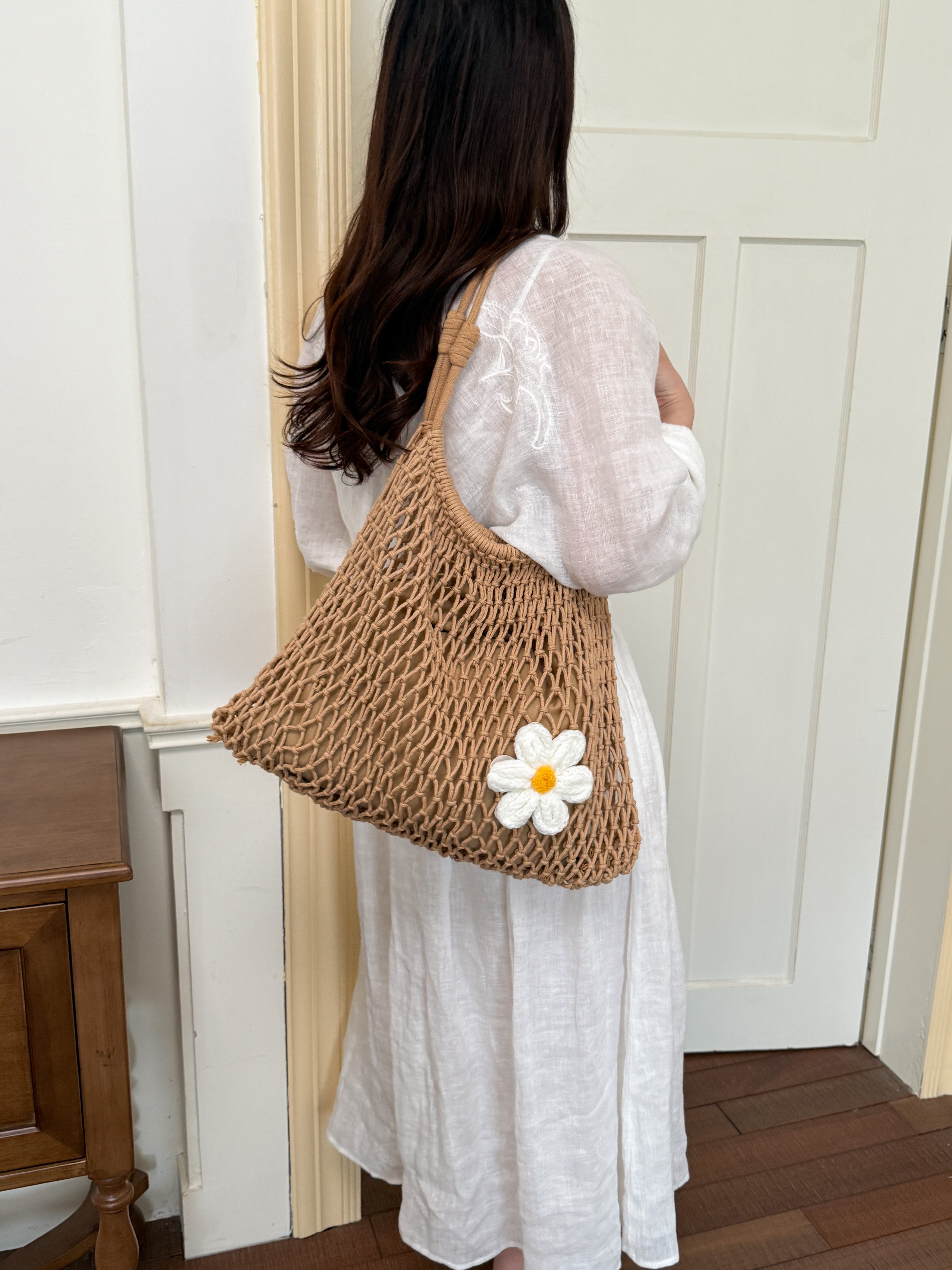 Brown Crochet Daisy Shoulder Bag