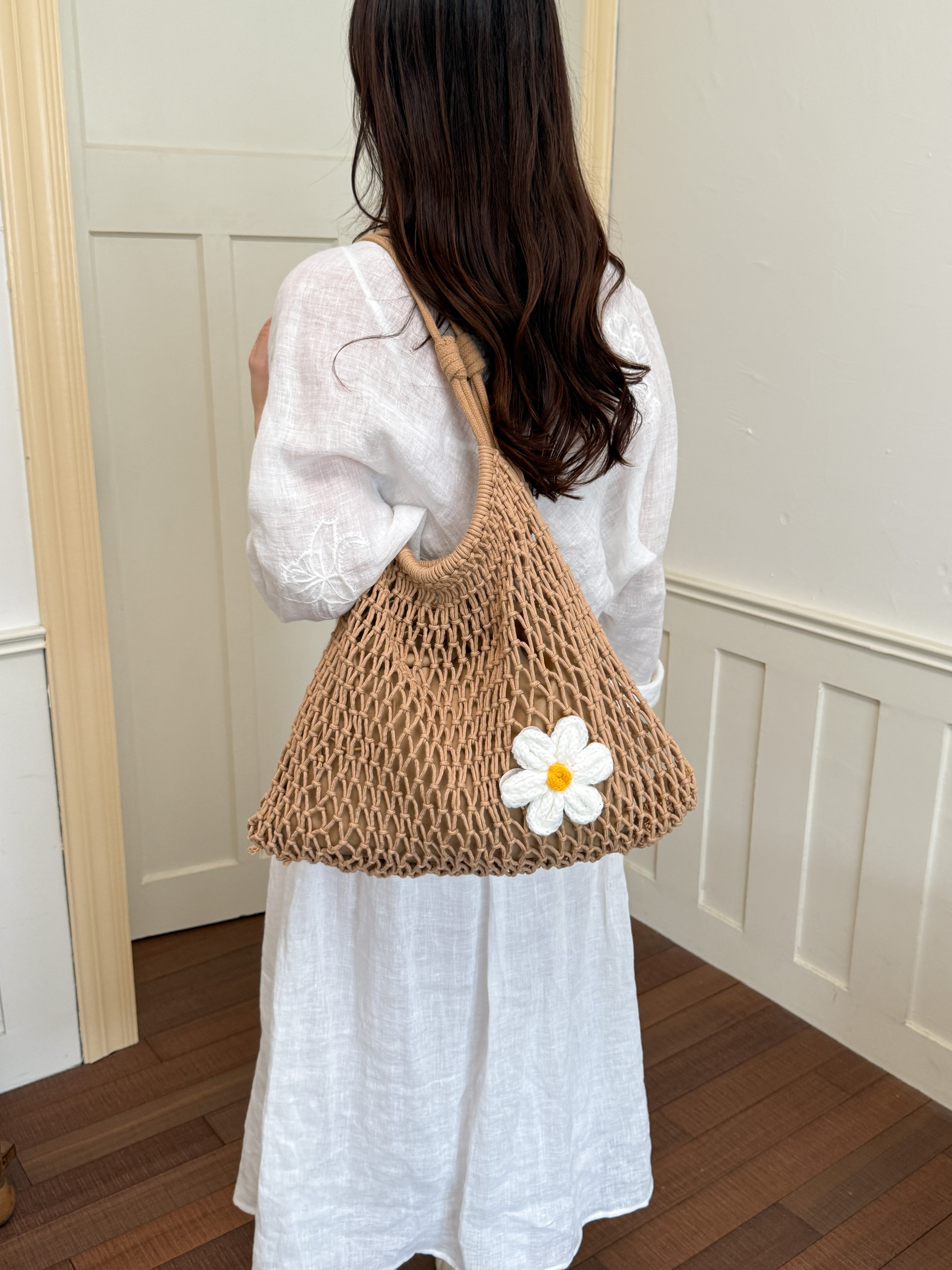 Brown Crochet Daisy Shoulder Bag