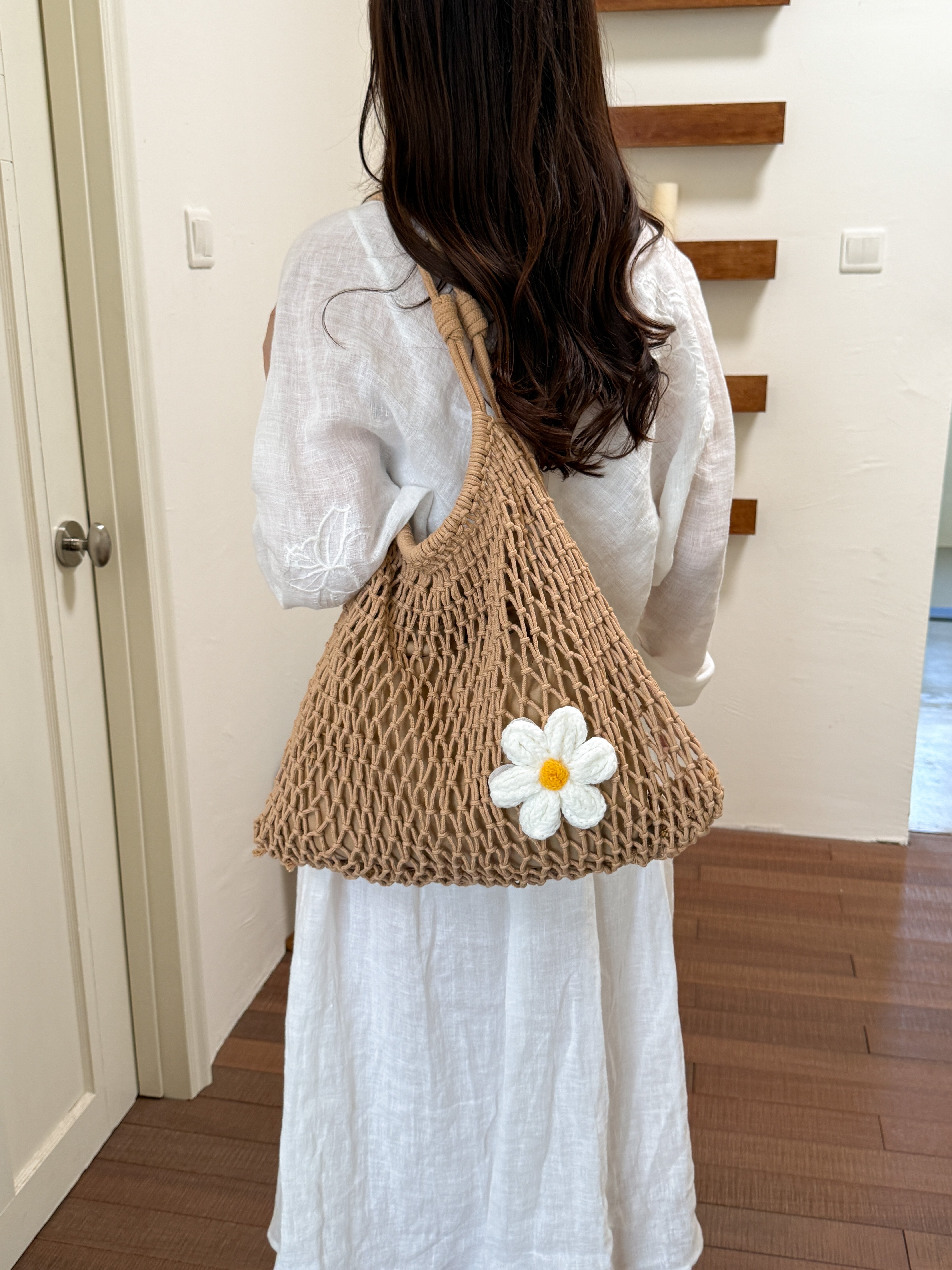 Brown Crochet Daisy Shoulder Bag