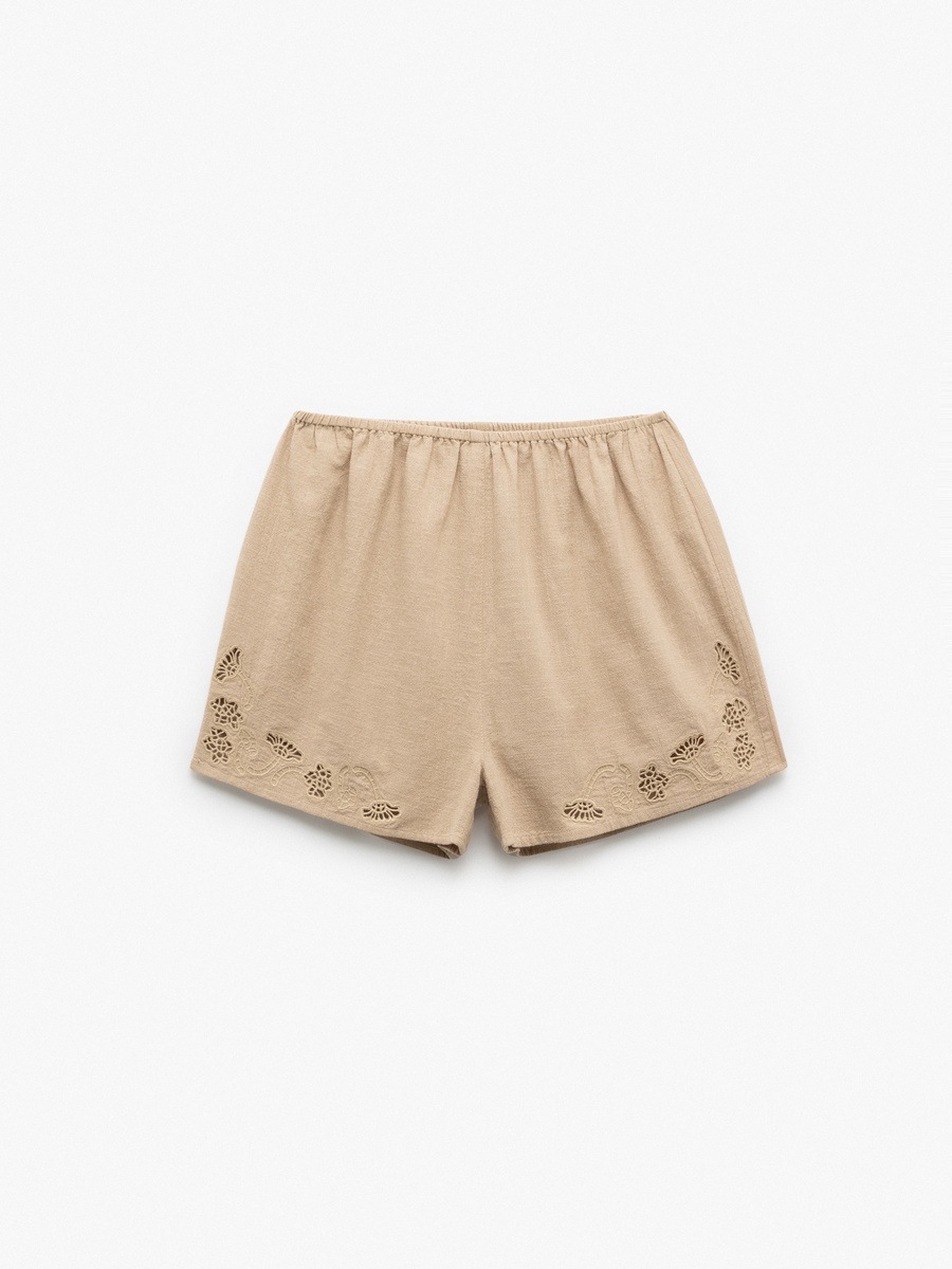Schiffli Detail Shorts with Elastic Waist