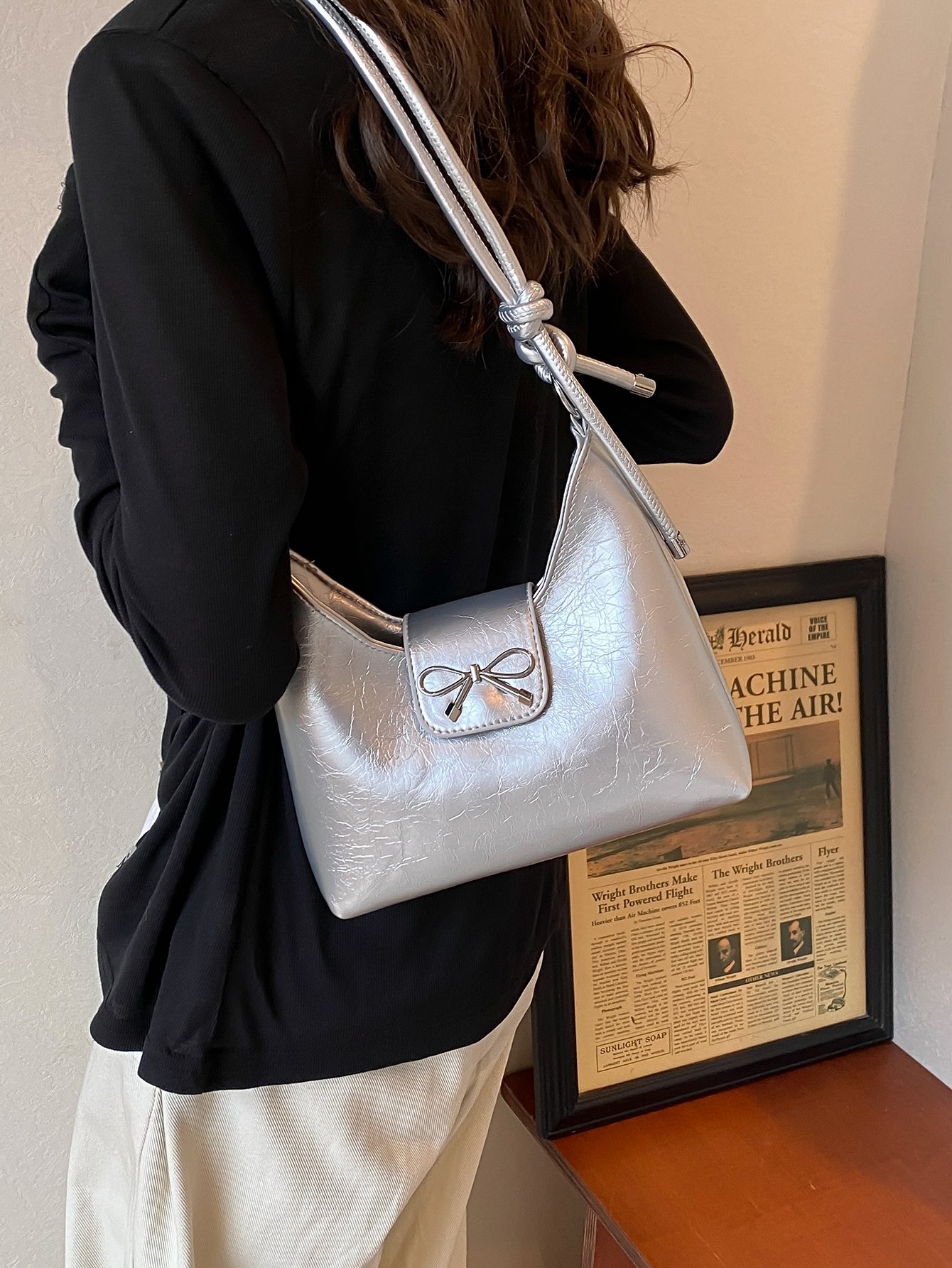 Silver Bow Accent Crossbody Bag