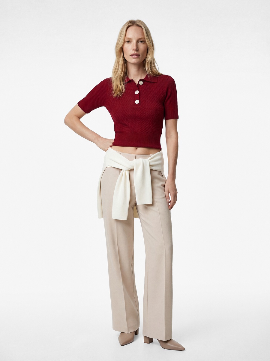 Collared Short Sleeves Sweater