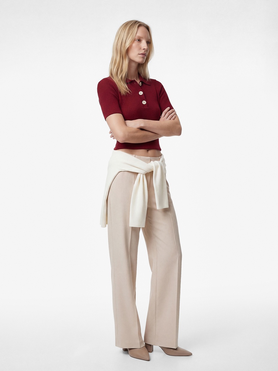 Collared Short Sleeves Sweater