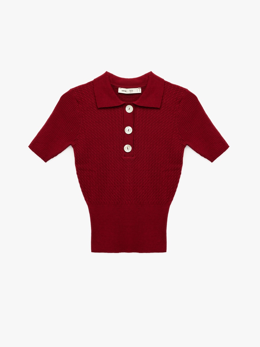 Collared Short Sleeves Sweater