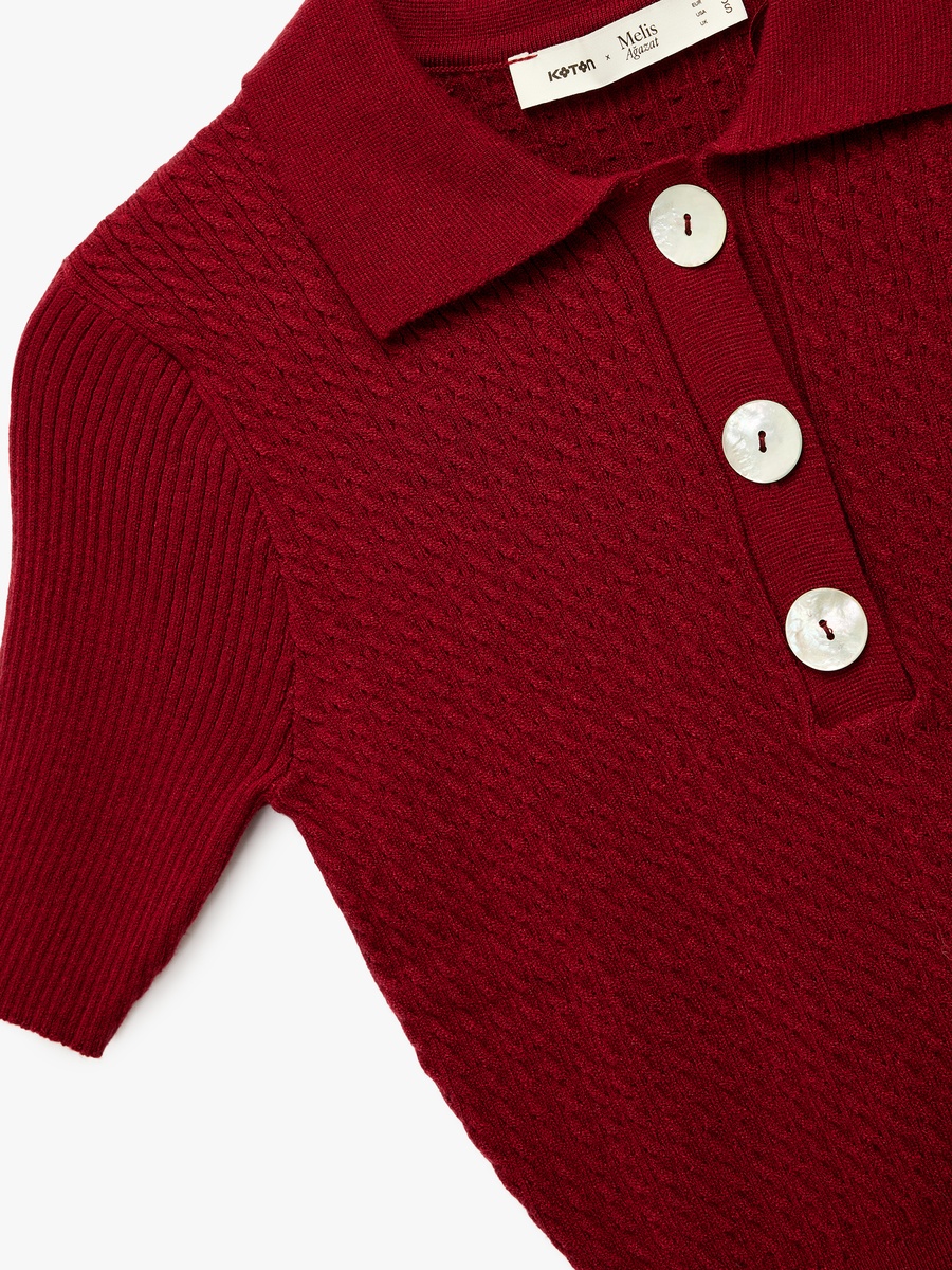 Collared Short Sleeves Sweater