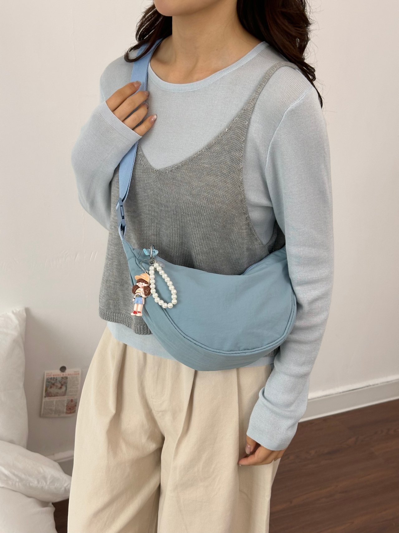 Light Blue Crossbody Bag with Adjustable Strap