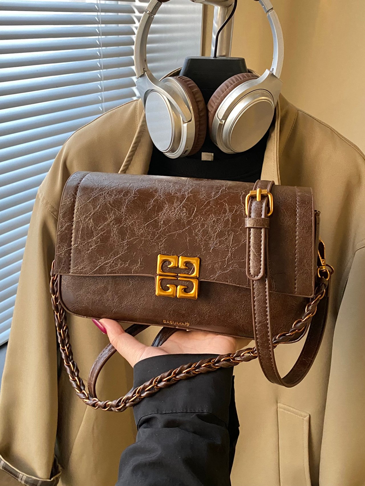 Coffee Brown Plain Crossbody Bag