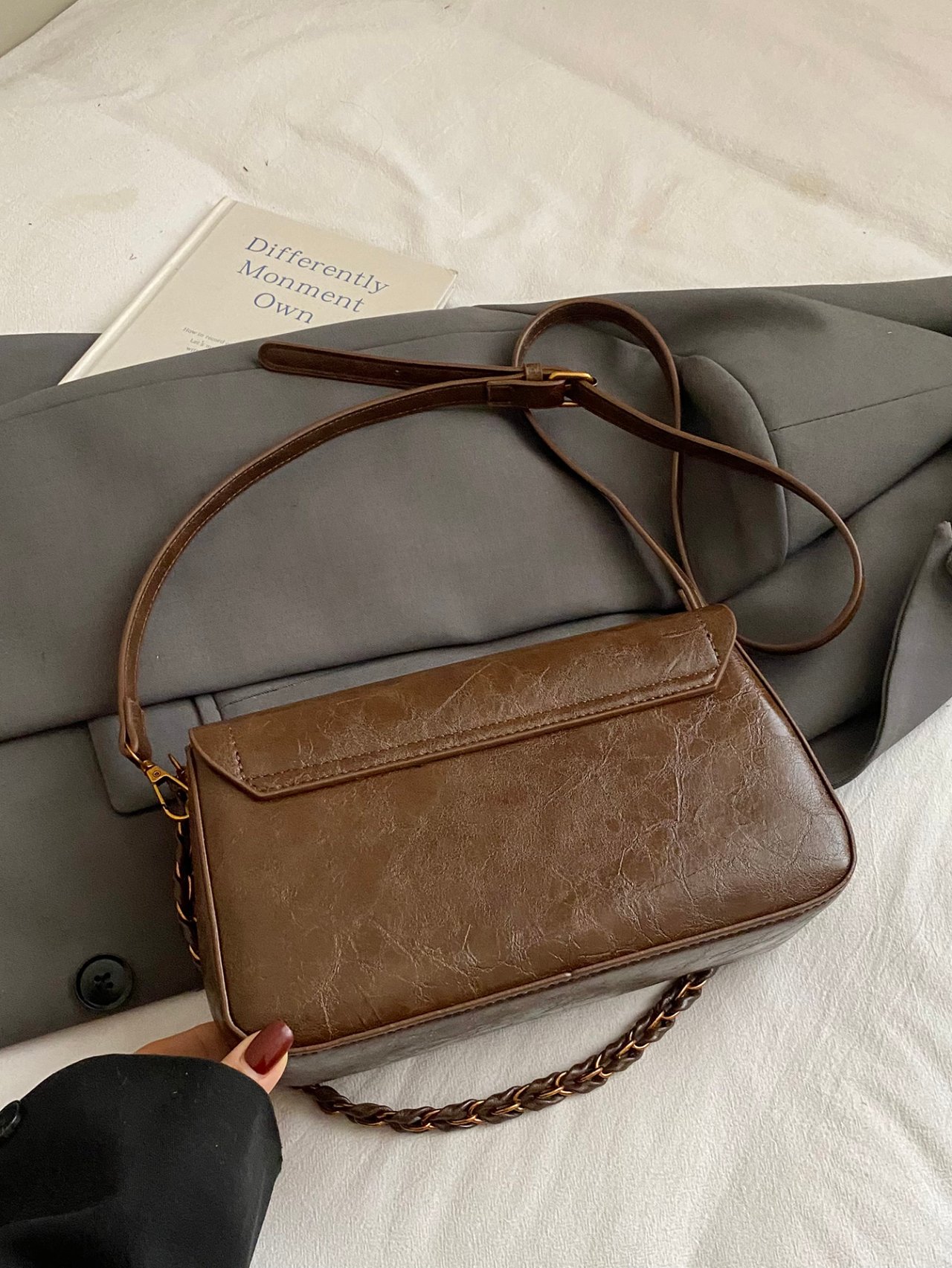 Coffee Brown Plain Crossbody Bag