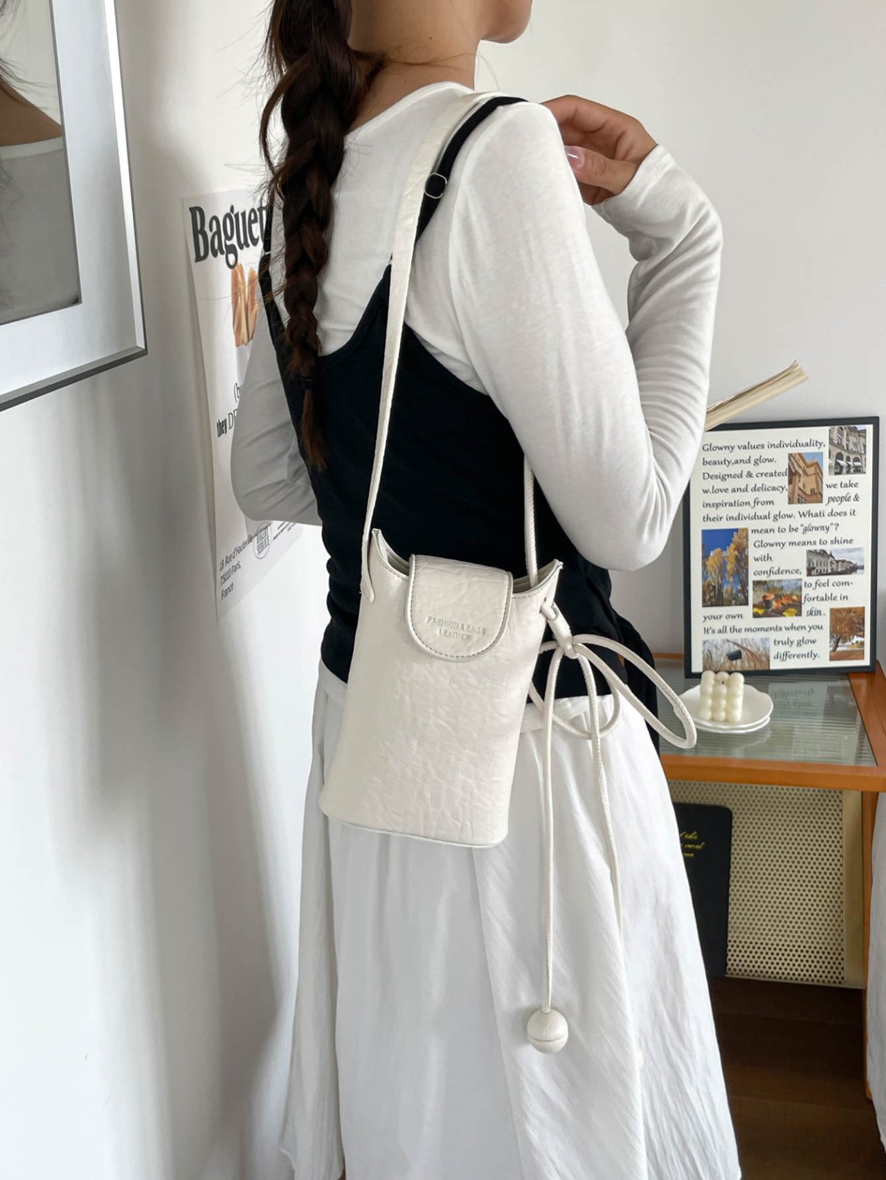 White Faux Leather Crossbody Phone Bag 