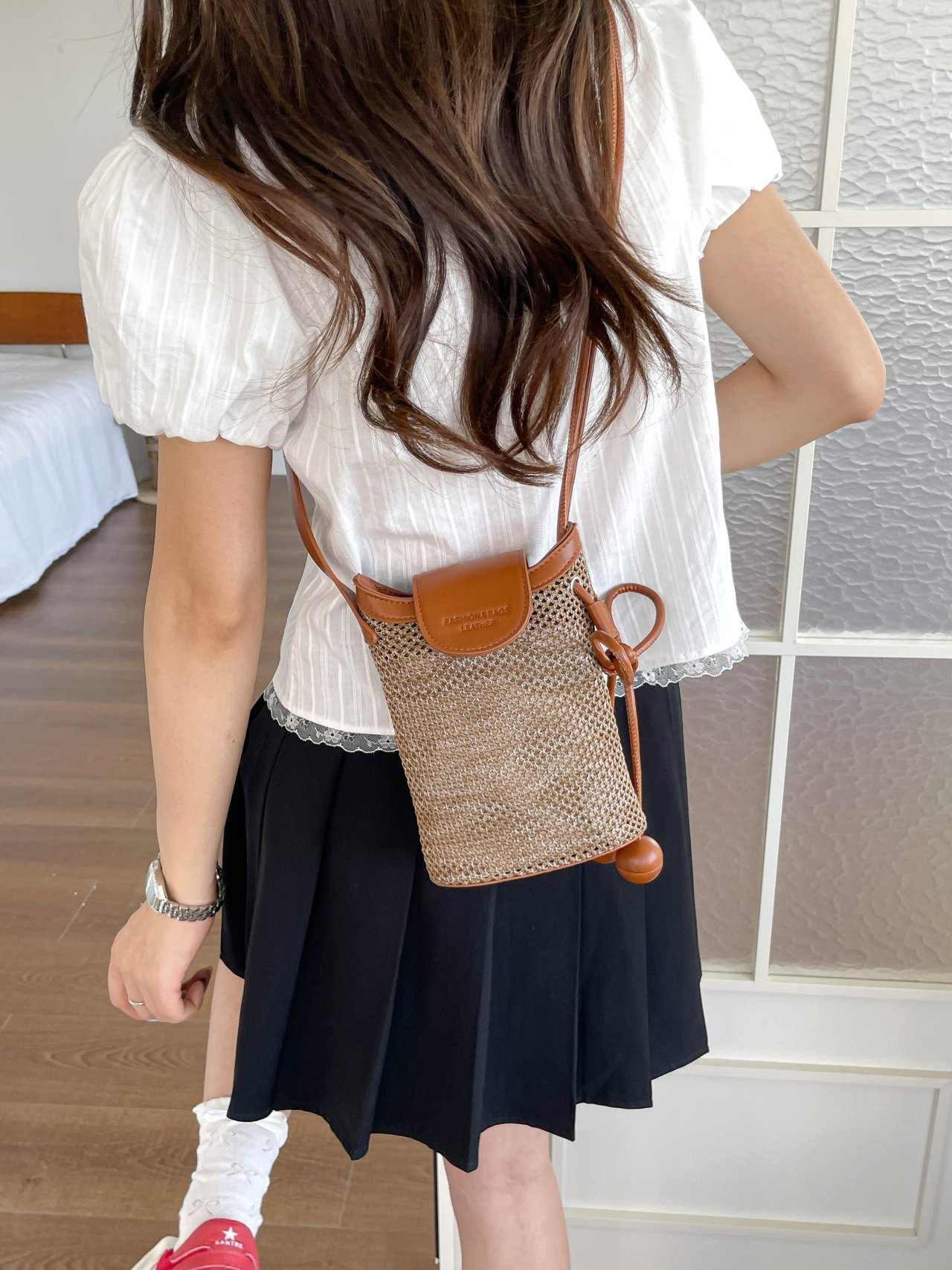 Khaki Woven Crossbody Bag