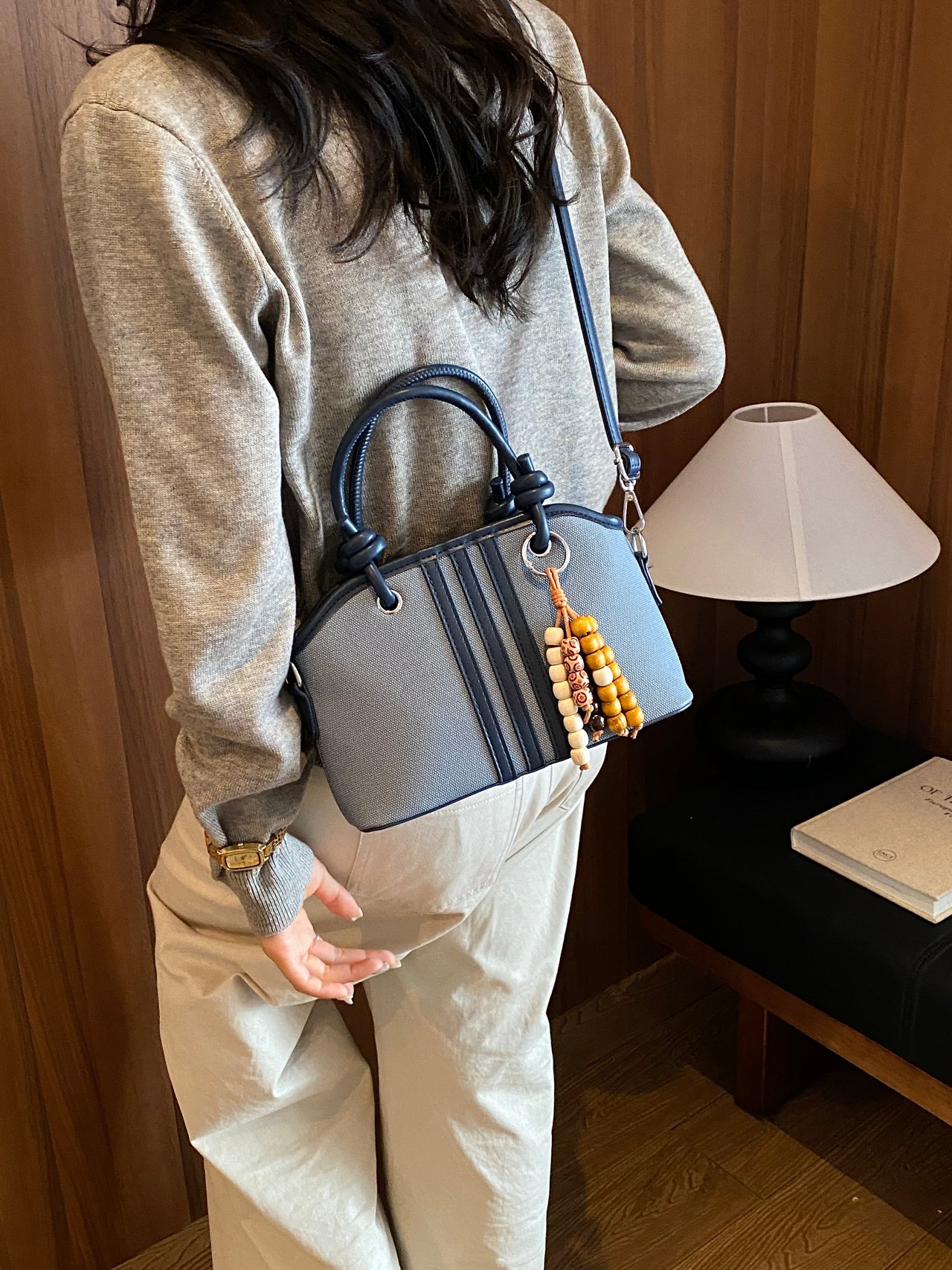 Grey Handbag with Shoulder Strap