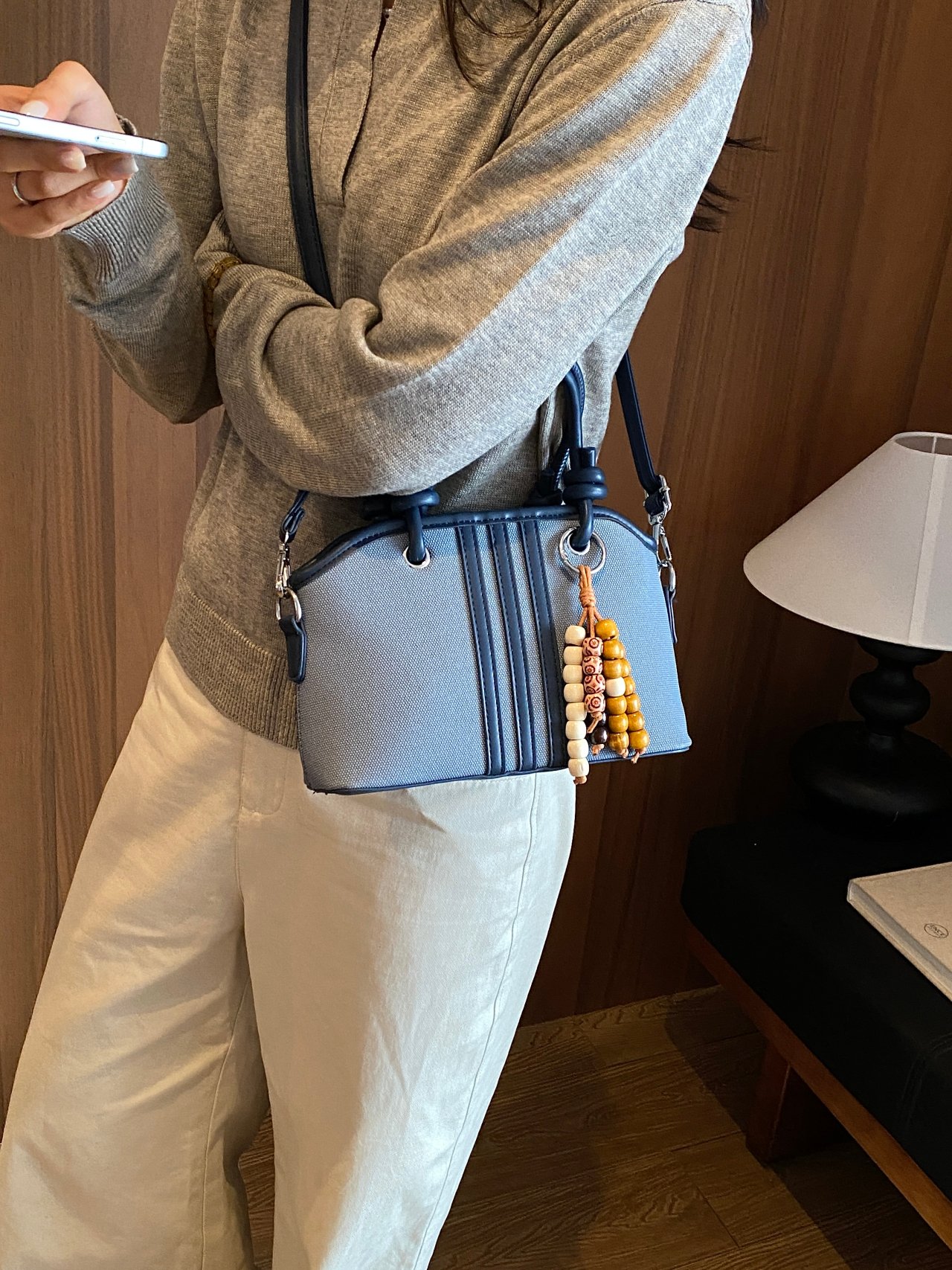 Grey Handbag with Shoulder Strap