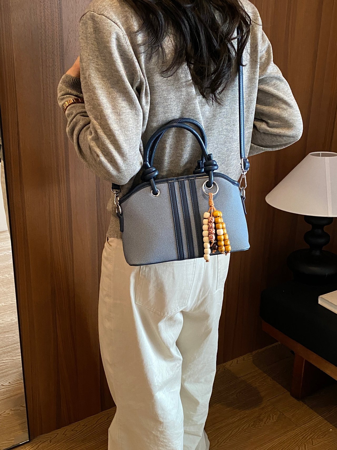 Grey Handbag with Shoulder Strap