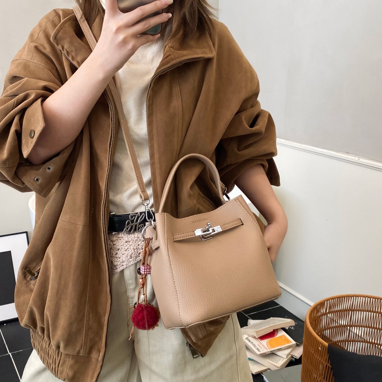 Khaki Plain Crossbody Bag