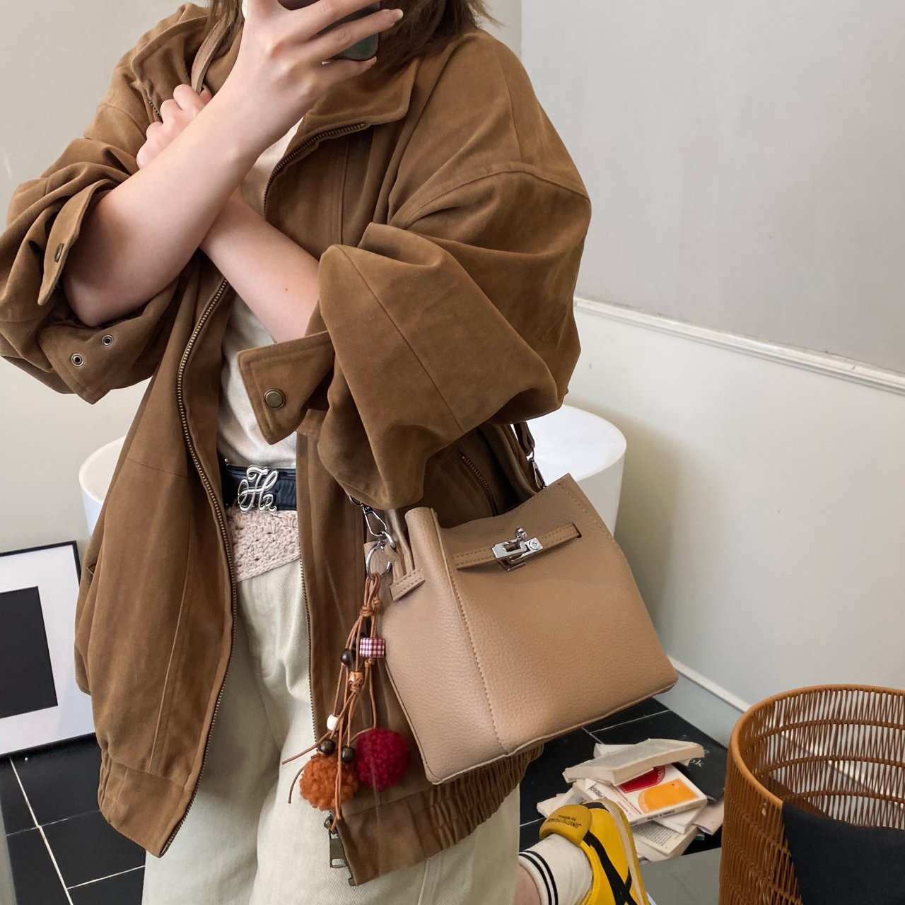 Khaki Plain Crossbody Bag