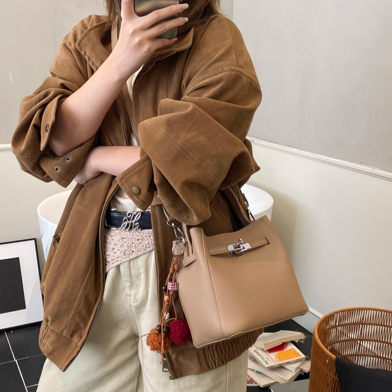 Khaki Plain Crossbody Bag