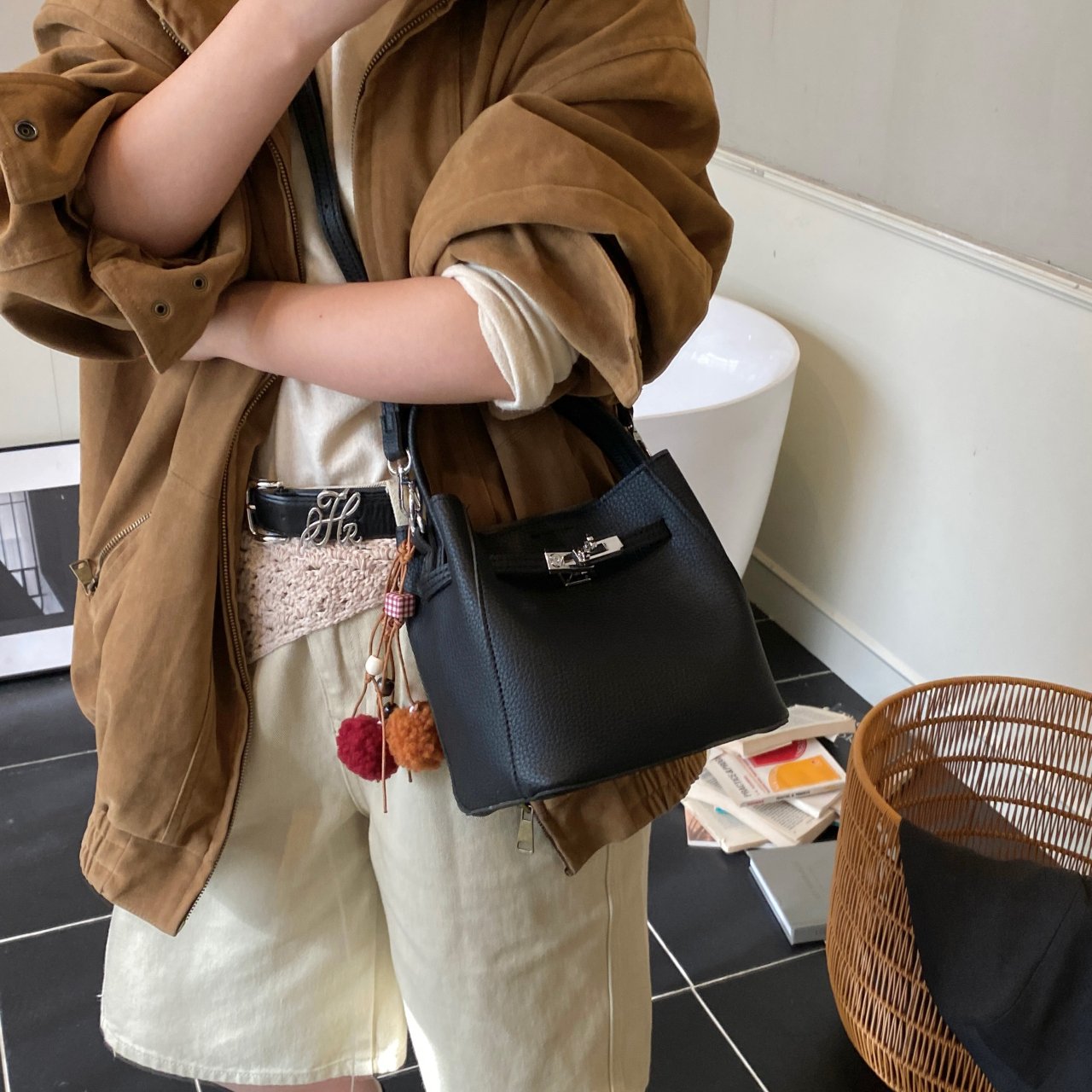 Black Handbag with Adjustable Strap
