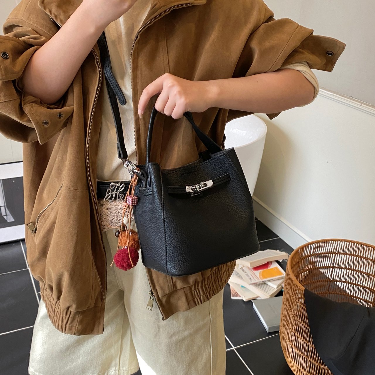 Black Handbag with Adjustable Strap