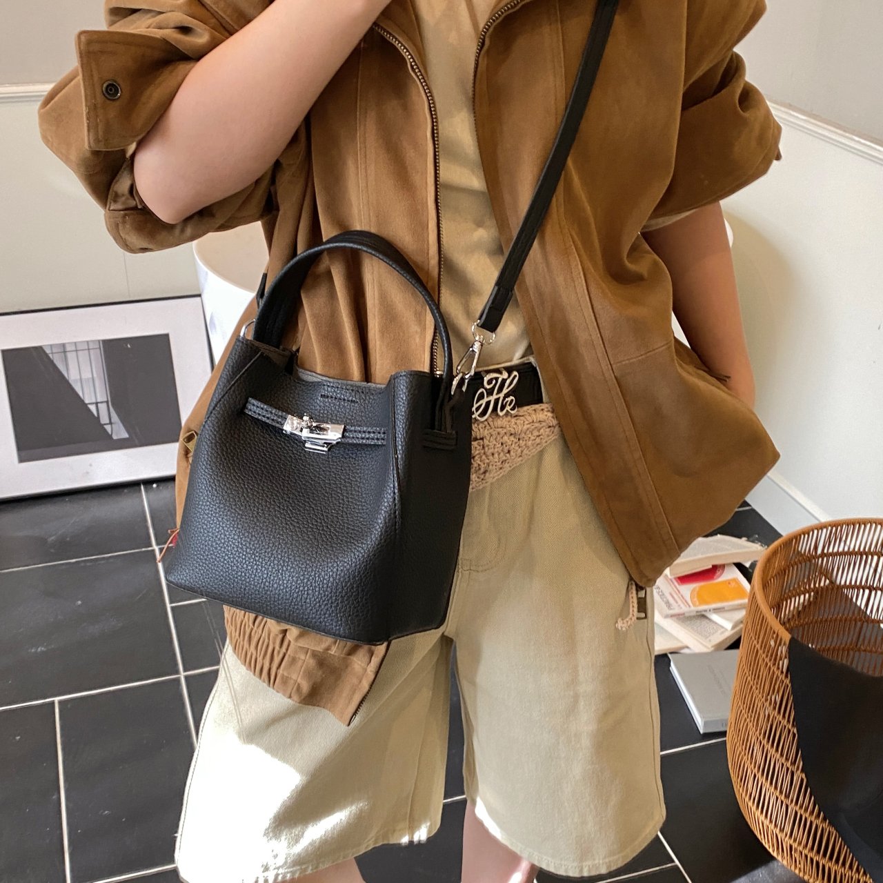 Black Handbag with Adjustable Strap