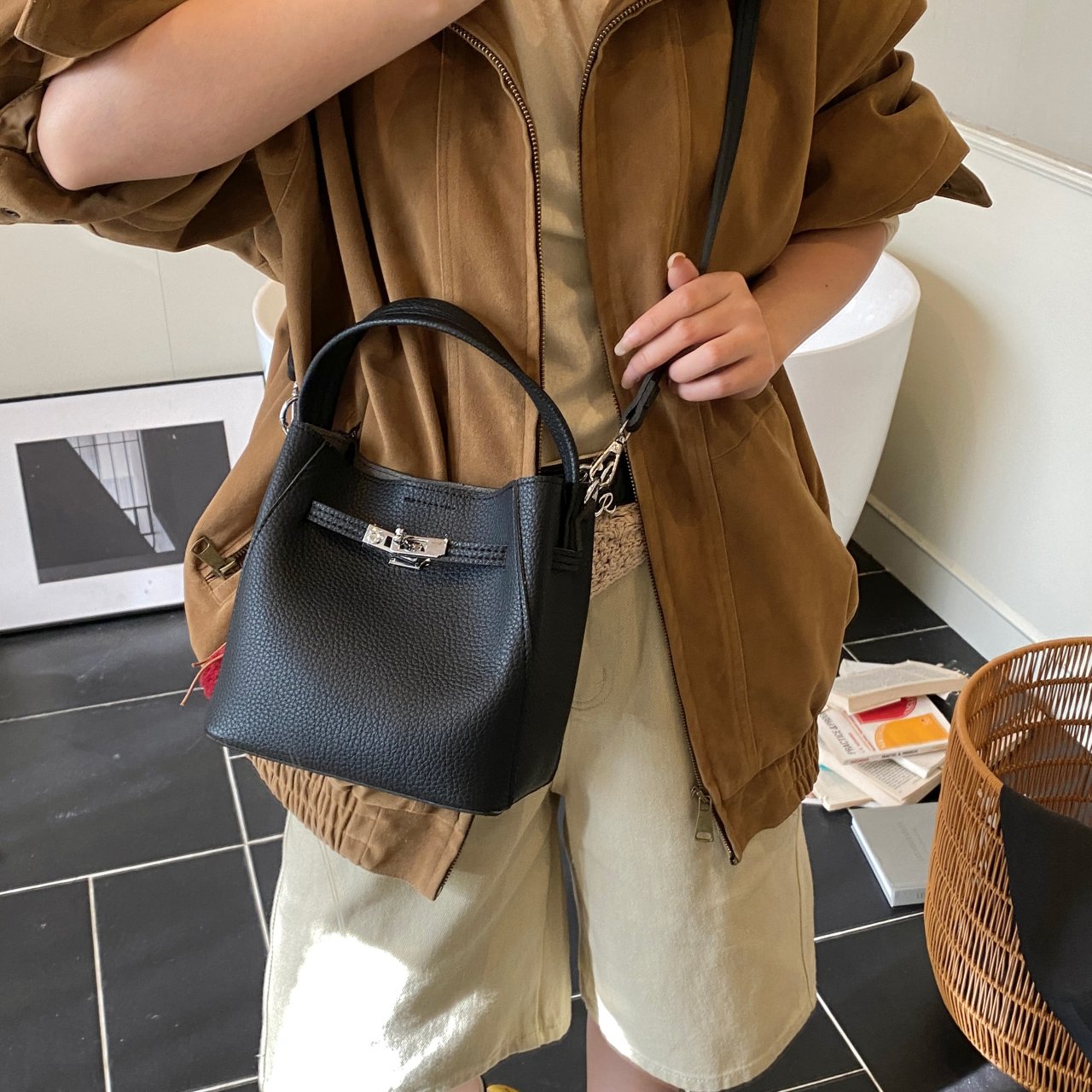 Black Handbag with Adjustable Strap
