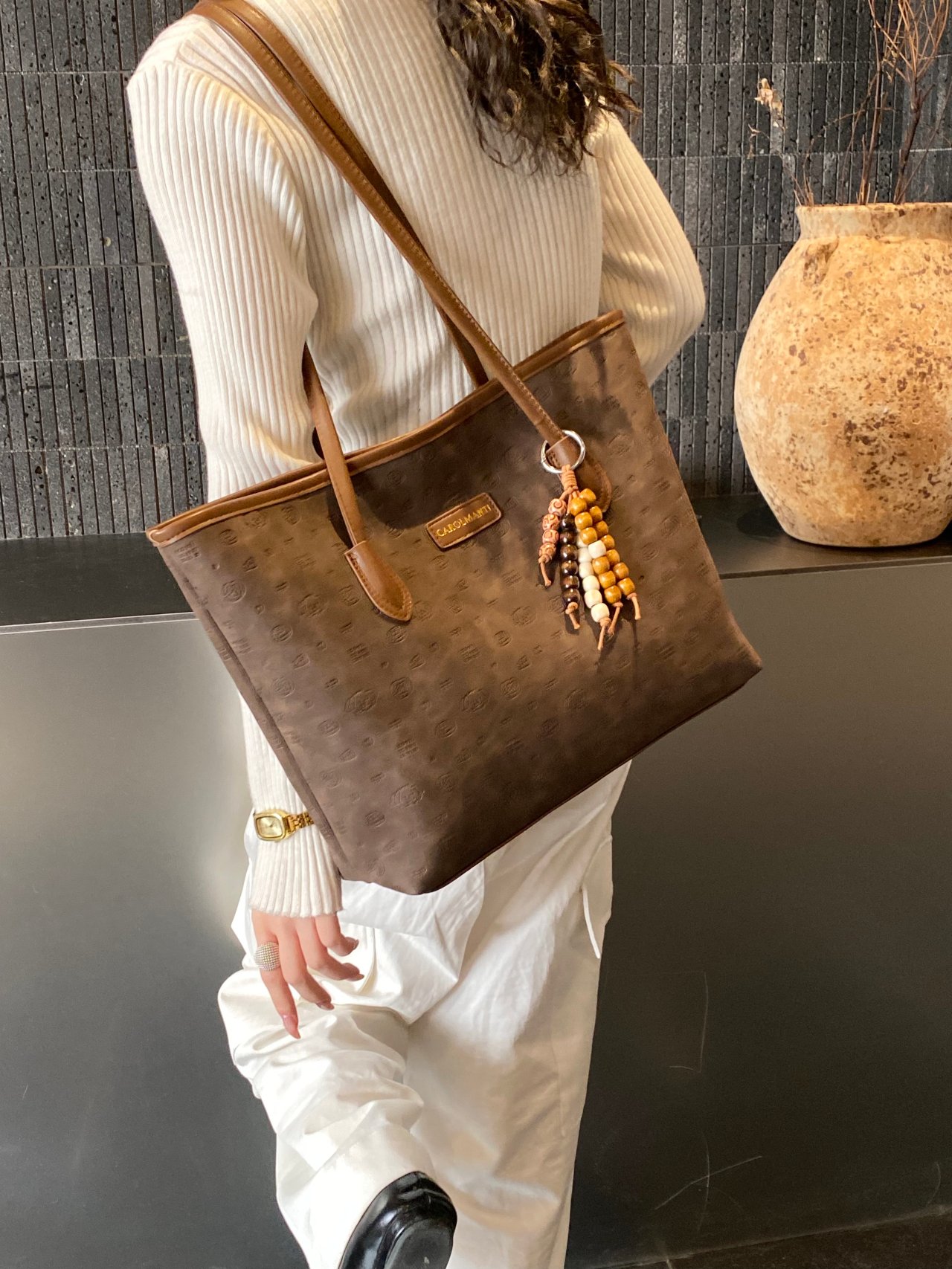 Coffee Brown Solid Shoulder Bag