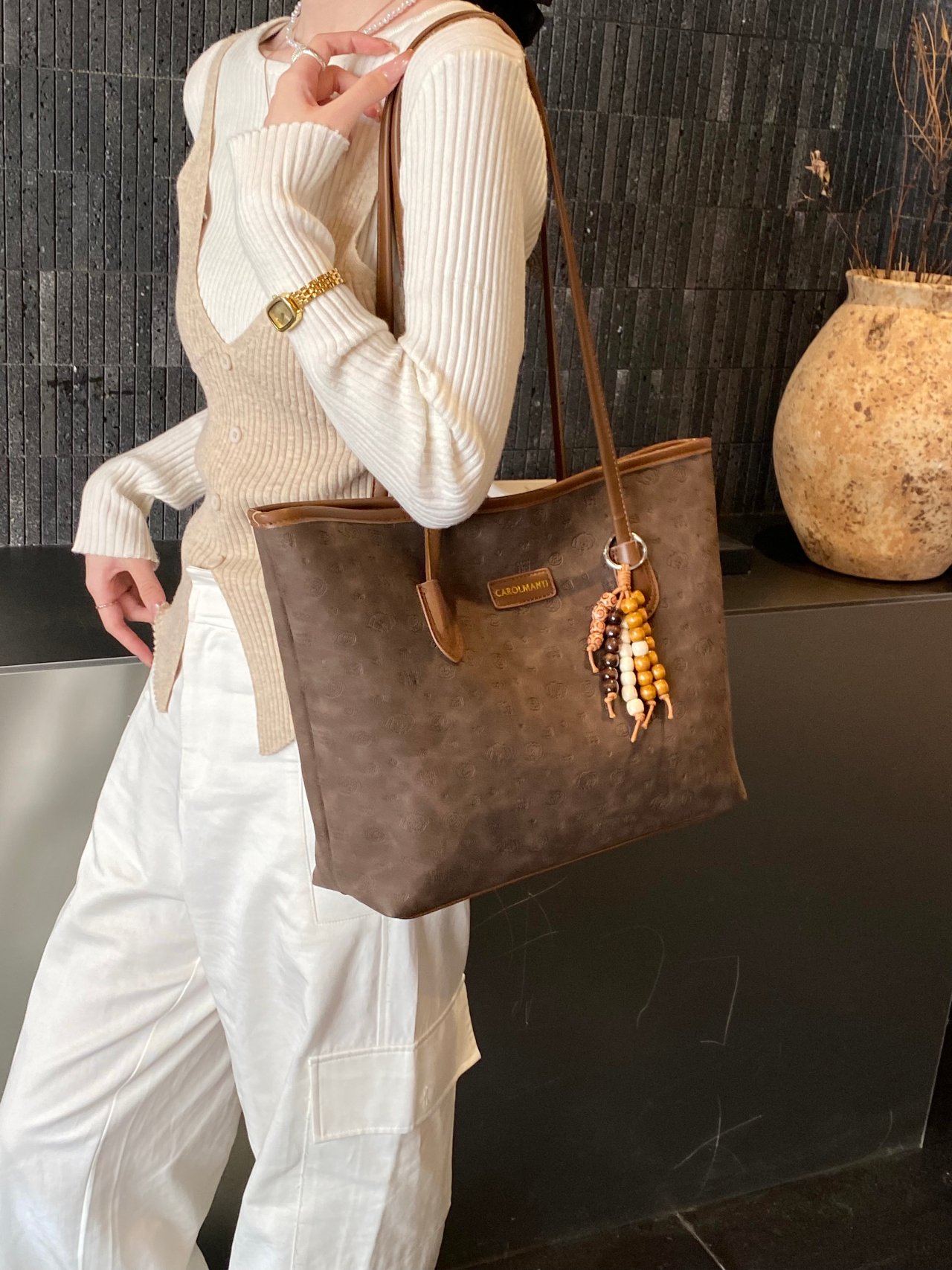 Coffee Brown Solid Shoulder Bag