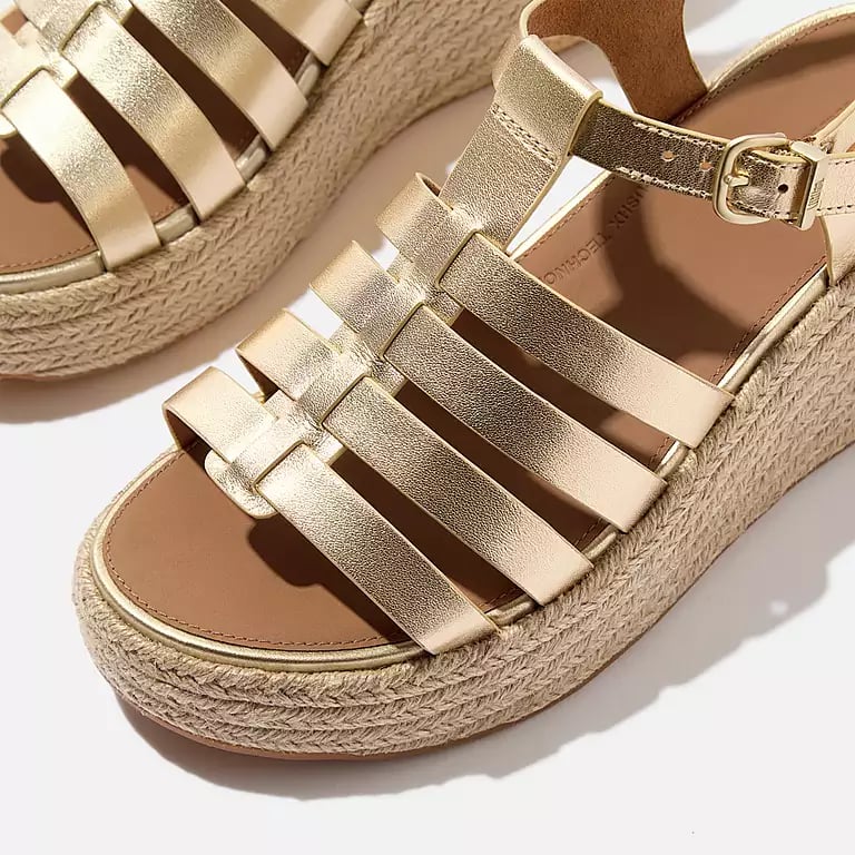 Gold Espadrille Platform Heel Sandals