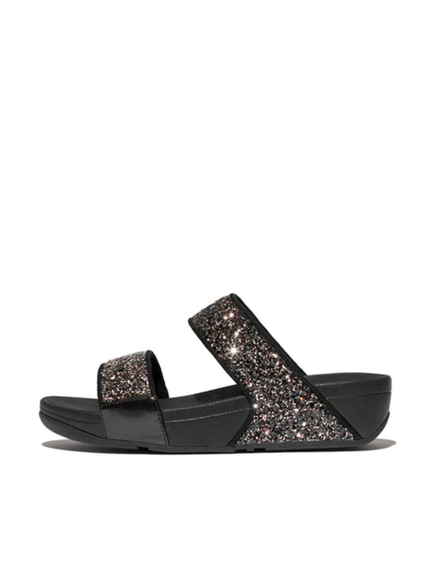 Black Glitter Two-Strap Slides