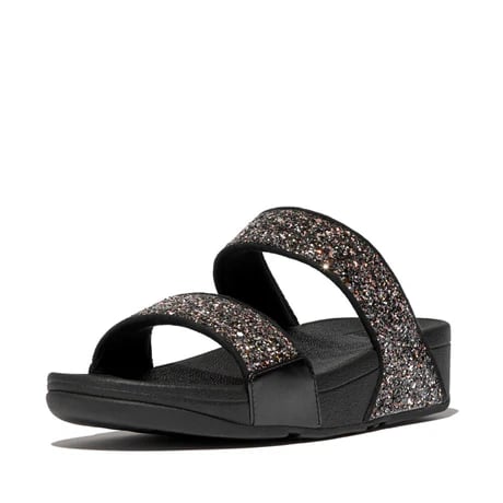 Black Glitter Two-Strap Slides