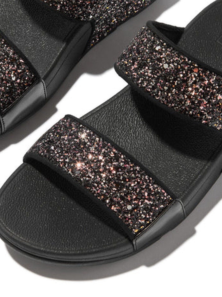 Black Glitter Two-Strap Slides