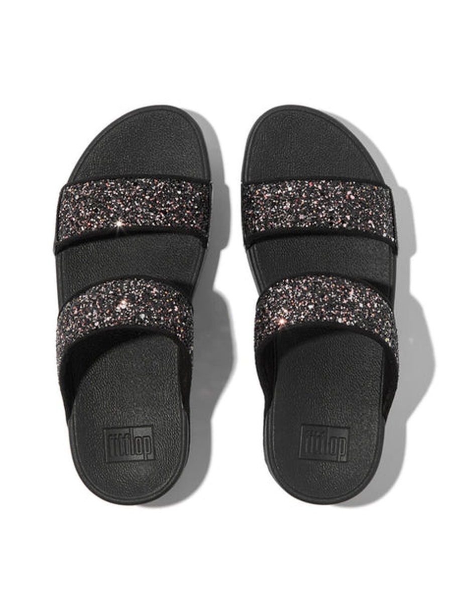 Black Glitter Two-Strap Slides